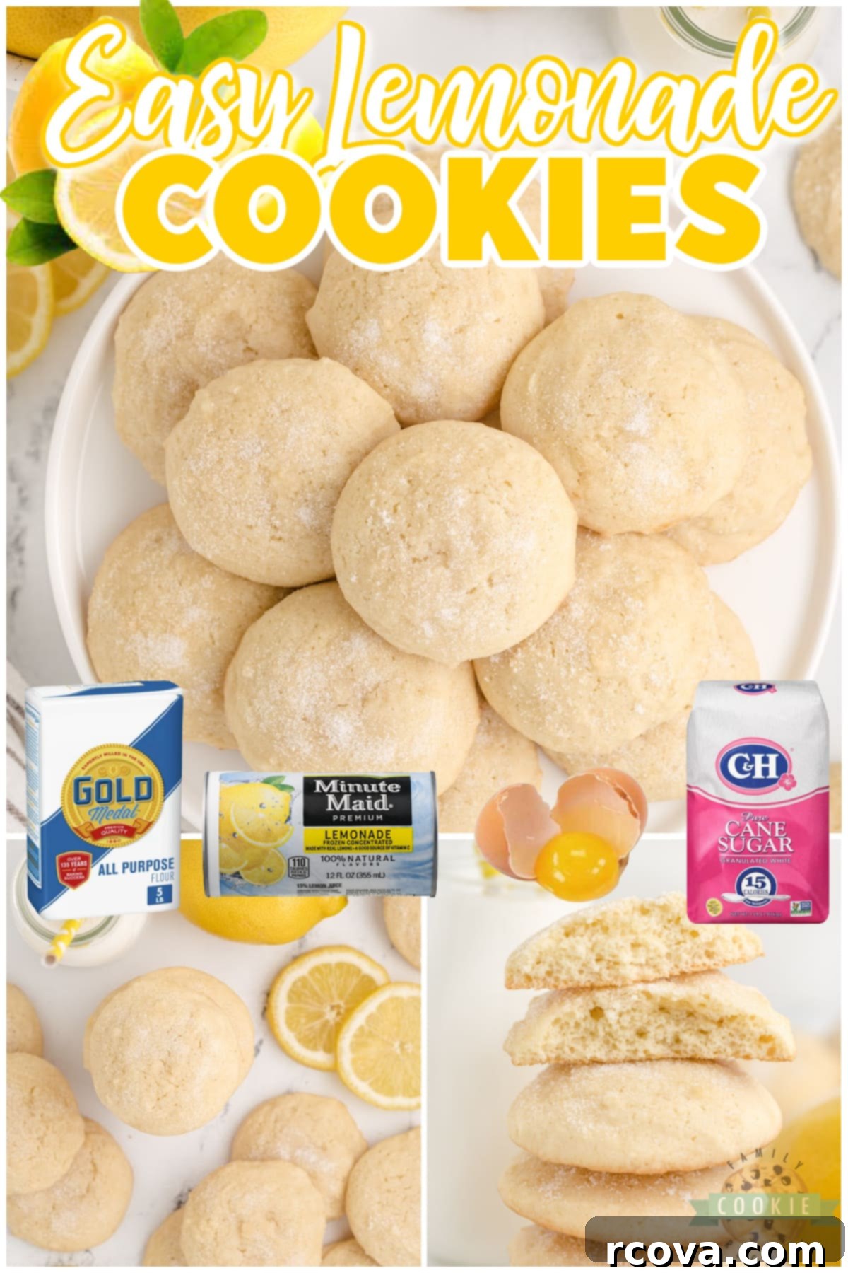 Zesty Lemonade Cookies 5 Easy Lemonade Cookies are soft, chewy and packed with lemon! These delicious lemon cookies are made with only 6 ingredients, one of them being lemonade concentrate.