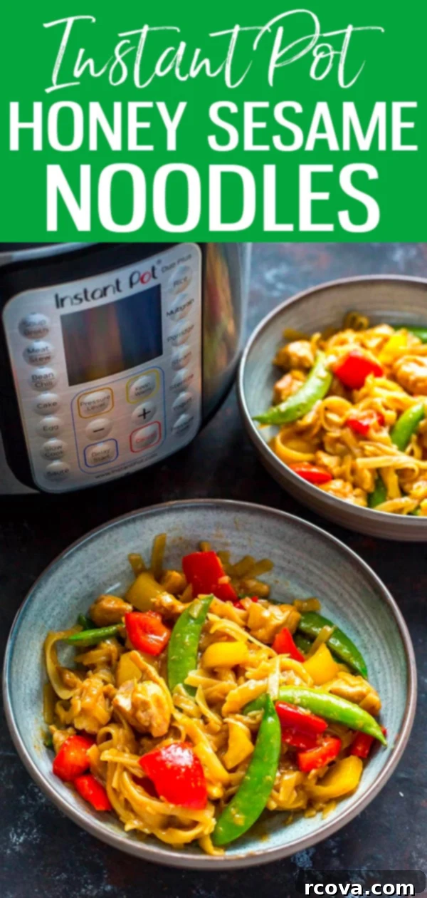 Instant Pot Sticky Honey Sesame Chicken Noodle Bowls 10 These Instant Pot Honey Sesame Chicken Noodle Bowls are ready in 20 minutes and will satisfy all your takeout cravings with way less calories. #instantpot #noodlebowls