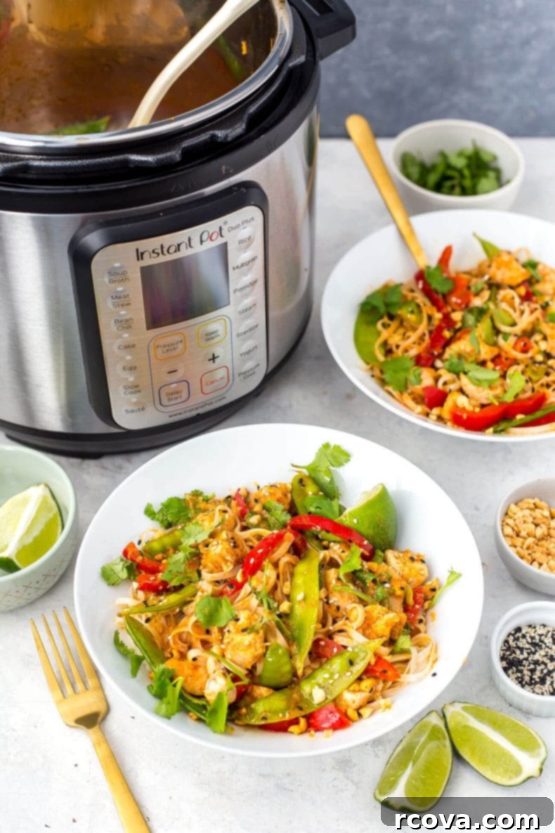 Creamy Instant Pot Red Curry Chicken Noodles 8 Seven bowls of Instant Pot Red Curry Chicken Noodles, perfect for meal prep