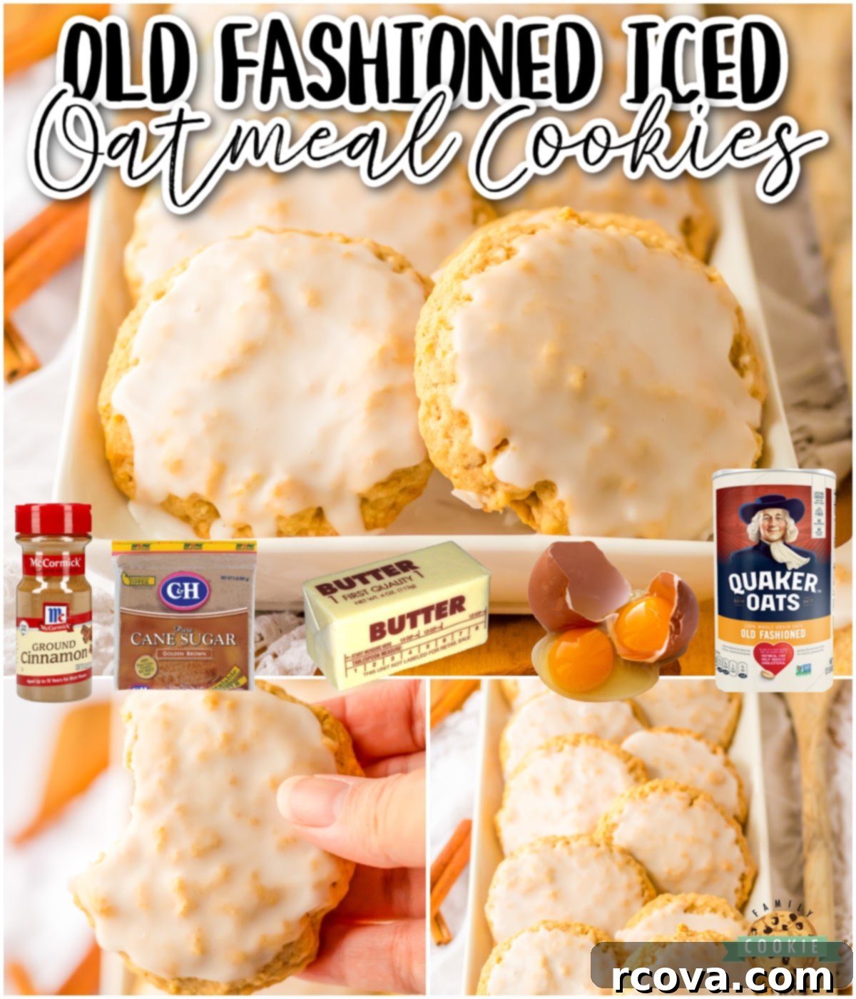 Perfectly Soft and Chewy Glazed Oatmeal Cookies 8 Soft & Chewy Iced Oatmeal Cookies are made with classic ingredients like oats, butter & brown sugar, then baked and topped with a simple sweet icing. Just like the classic old fashioned oatmeal cookies everyone loves!