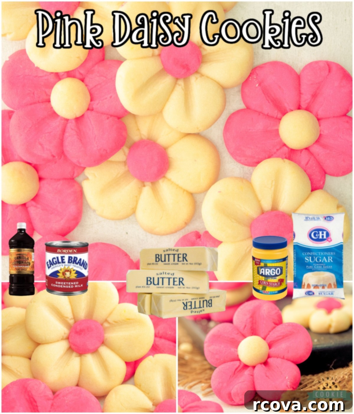 Blushing Daisy Delights 8 Pink Daisy Cookies are made from a buttery vanilla dough, formed to look like pretty blooming flower petals perfect for parties! Delightful butter cookies that melt in your mouth!