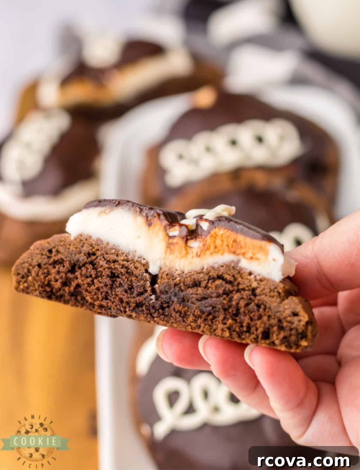 Copycat Hostess Cupcake Cookies 3 Soft chocolate cookies with fluffy marshmallow buttercream frosting and decadent chocolate ganache topping