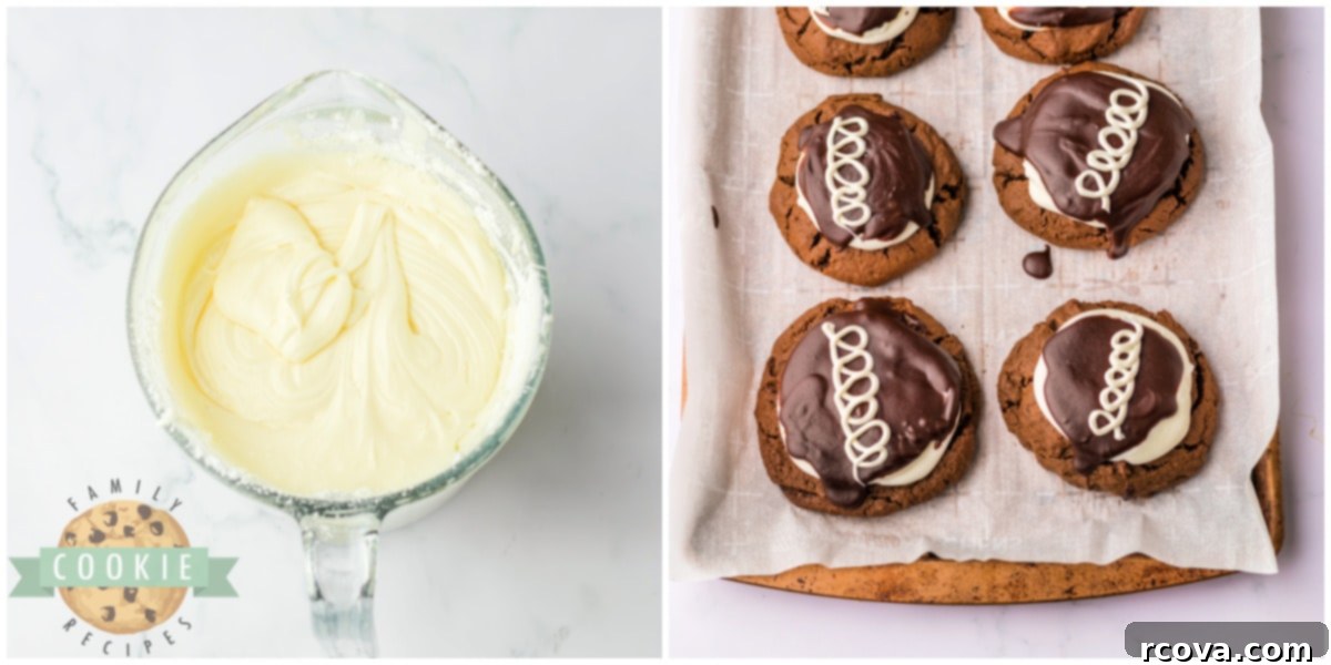 Copycat Hostess Cupcake Cookies 9 Applying white chocolate drizzle to cookies