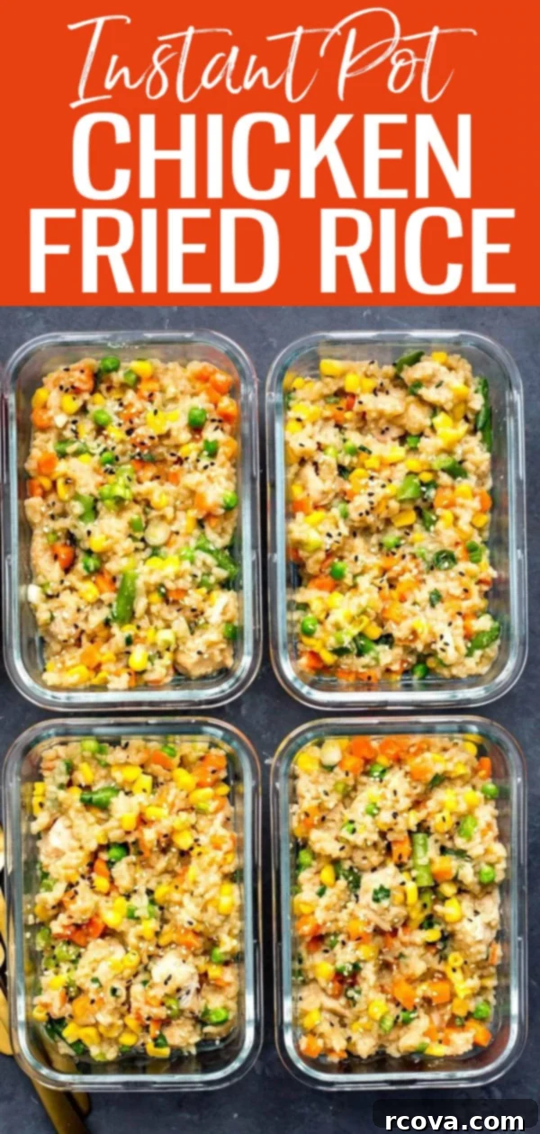 Instant Pot Chicken Fried Rice Weekly Prep Bowls 10 These Instant Pot Chicken Fried Rice Meal Prep Bowls come together in one pot - all you need is rice, chicken and frozen veggies! #chickenfriedrice #instantpot