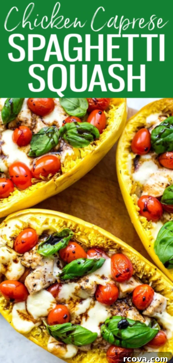 Caprese Chicken Stuffed Spaghetti Squash 11 Healthy and delicious Chicken Caprese Spaghetti Squash Boats, perfect for meal prep!
