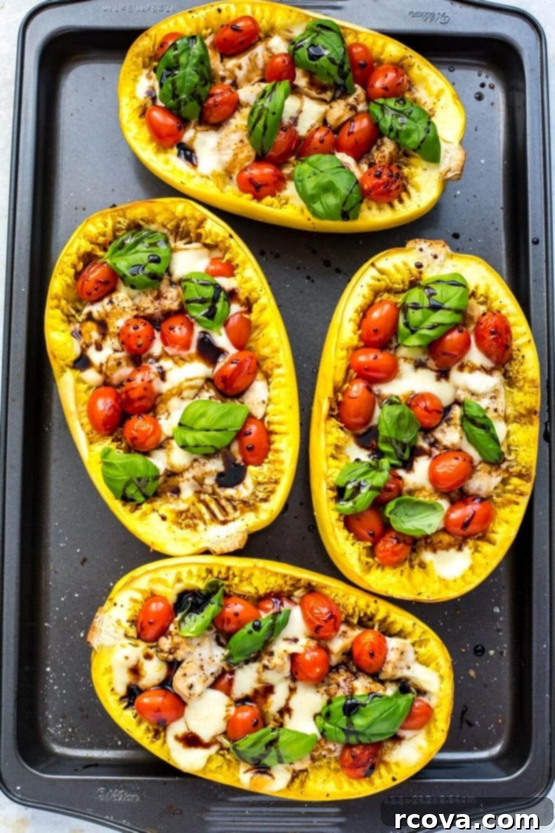 Caprese Chicken Stuffed Spaghetti Squash 4 Fresh ingredients for Chicken Caprese Spaghetti Squash Boats