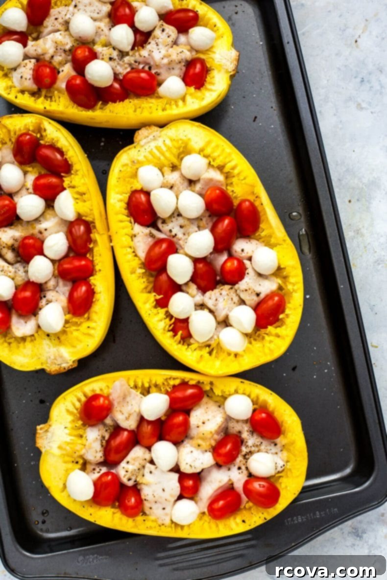 Caprese Chicken Stuffed Spaghetti Squash 6 Healthy and nutritious spaghetti squash as a low-carb alternative