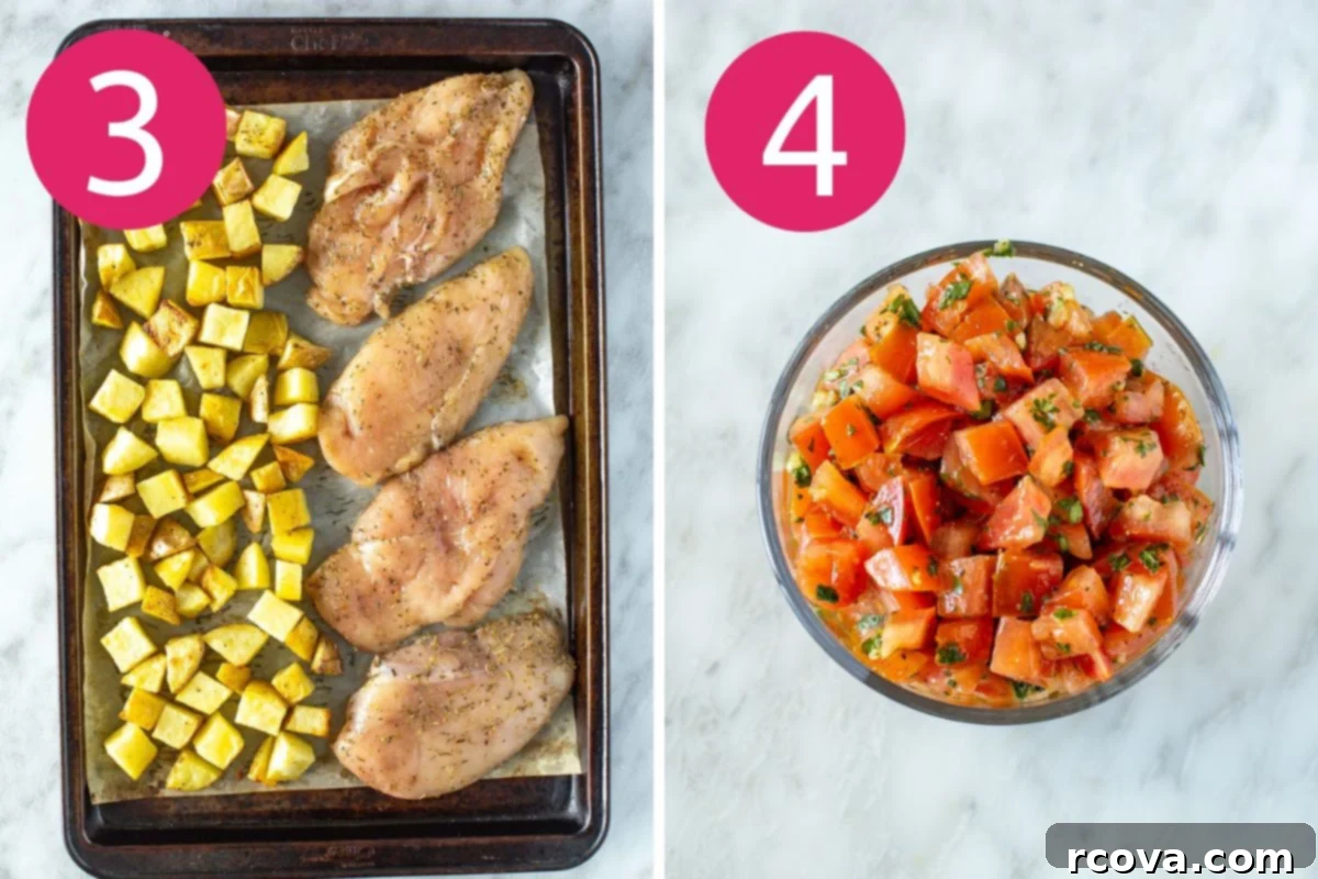 One-Pan Bruschetta Chicken Bake 6 Sheet pan chicken bruschetta steps 3-4