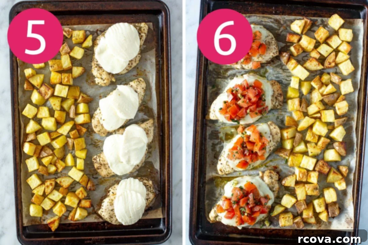 One-Pan Bruschetta Chicken Bake 7 Sheet pan chicken bruschetta steps 5-6