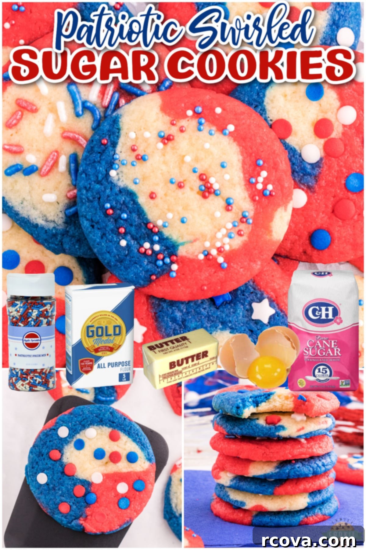 Stars and Stripes Swirl Cookies 8 Patriotic Swirled Sugar Cookies are fun, festive and perfect for the Fourth of July, Memorial Day, or Labor Day. A delicious sugar cookie recipe that is perfect for the holidays!