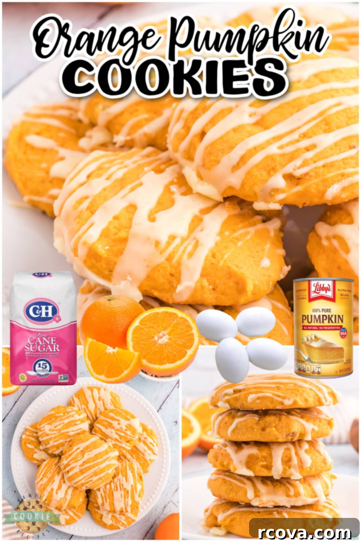 Golden Pumpkin Cookies 12 A vibrant collage of Orange Pumpkin Cookies, highlighting their soft texture and beautiful orange glaze, perfect for fall.