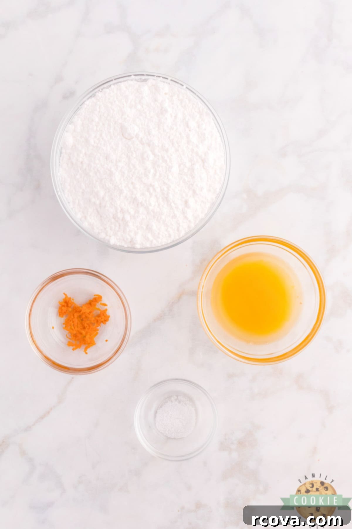 Golden Pumpkin Cookies 7 Ingredients for a simple orange glaze, including powdered sugar, orange zest, and orange juice.