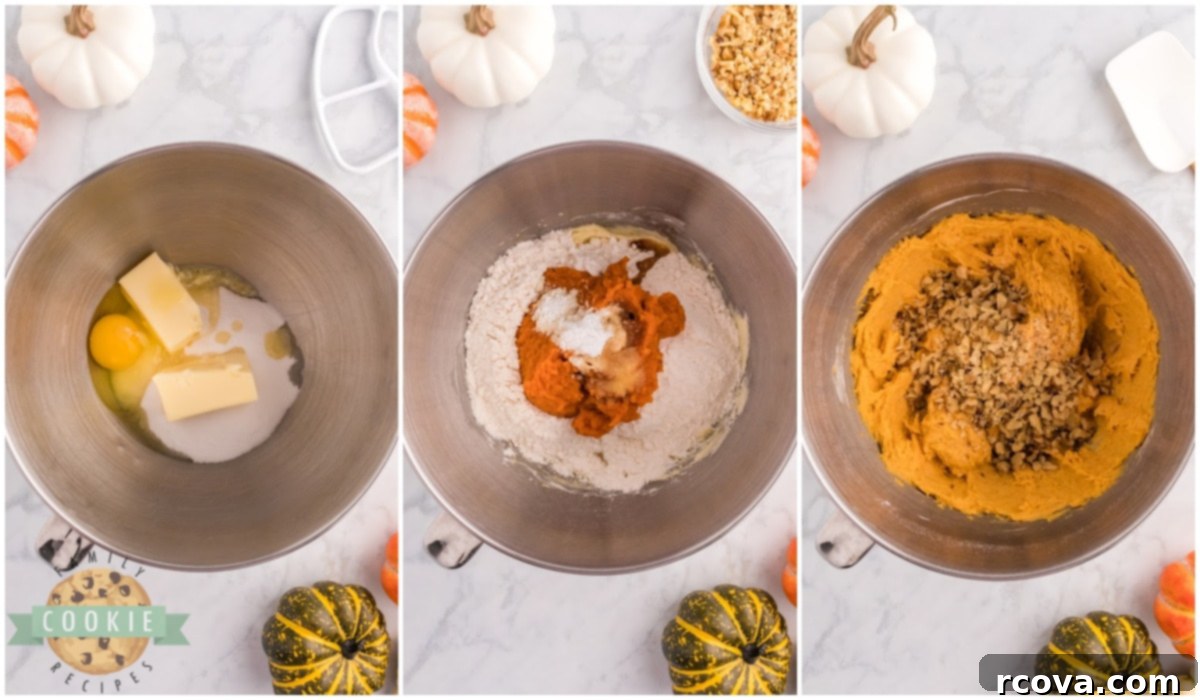 Golden Pumpkin Cookies 9 Step-by-step image showing how to mix the pumpkin cookie dough in a bowl.