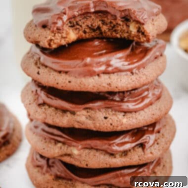 Midnight Chocolate Bliss Cookies 7 stack of frosted double chocolate cookies