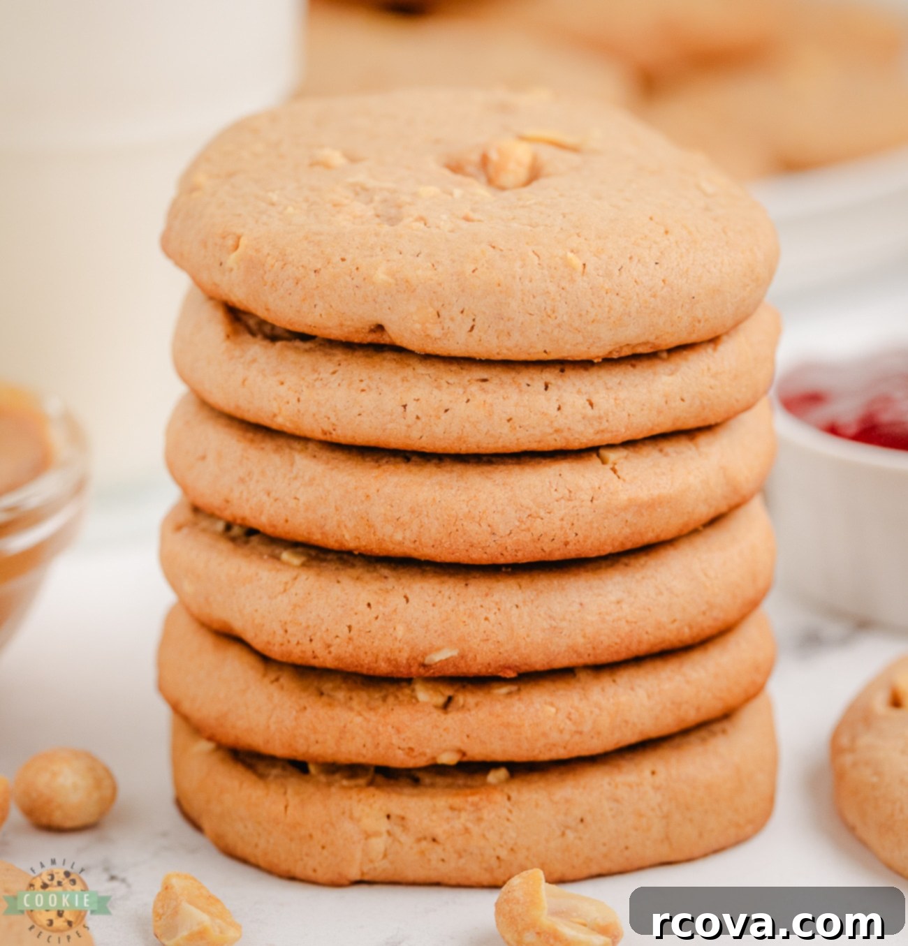 Peanut Butter Jelly Quick Bake Cookies 3 stack of peanut butter and jelly cookies