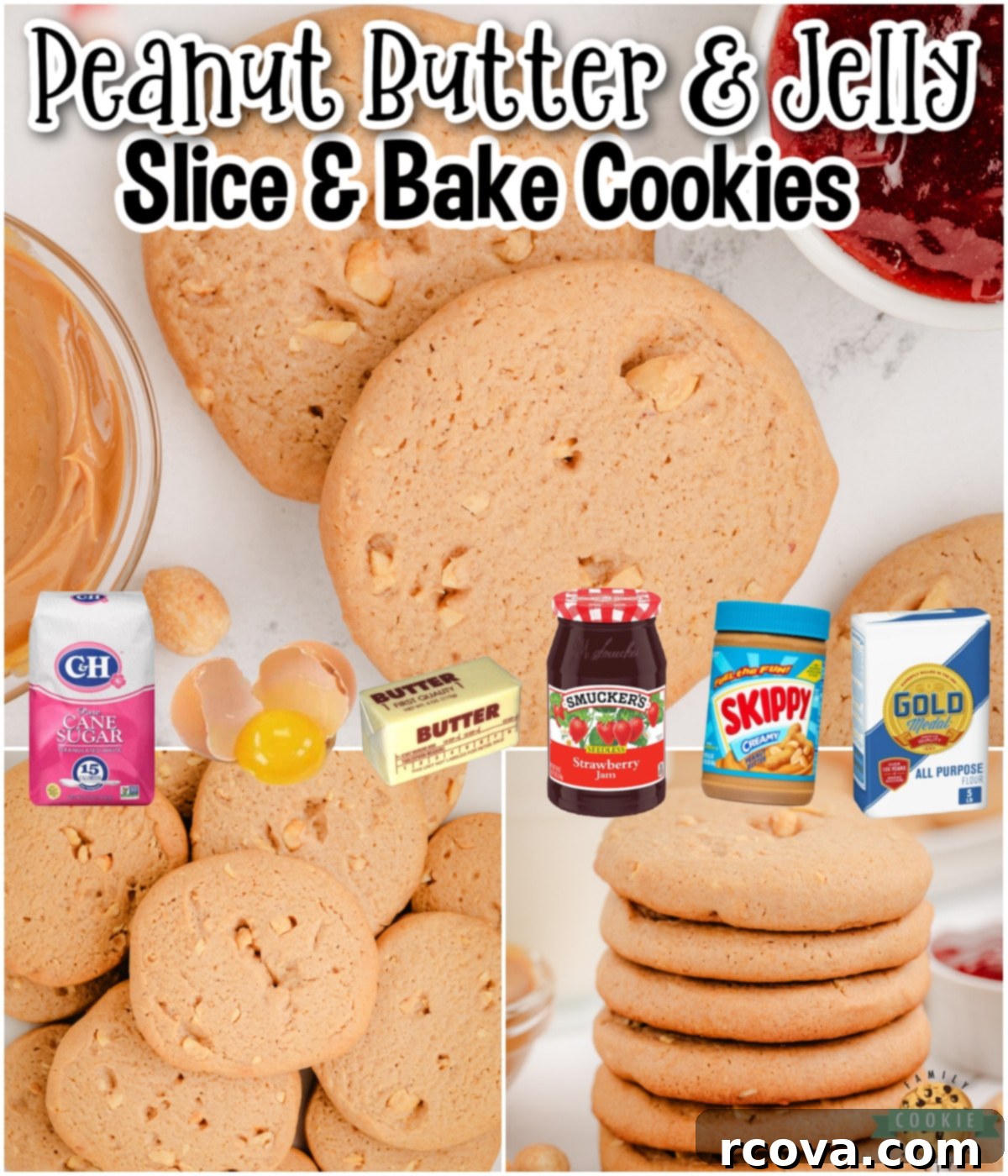 Peanut Butter Jelly Quick Bake Cookies 8 PB&J Slice and Bake Cookies are buttery cookies with classic peanut butter and jelly flavors everyone loves!