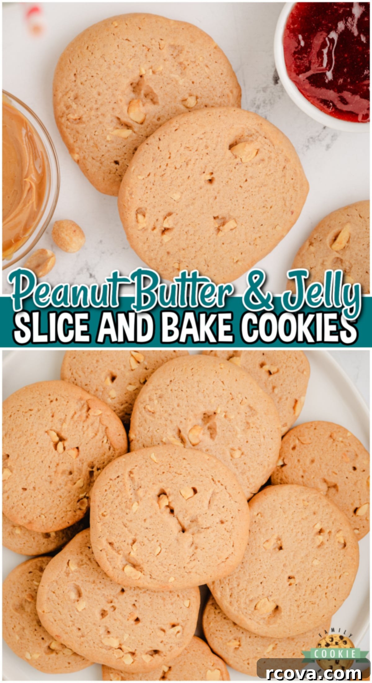 Peanut Butter Jelly Quick Bake Cookies 9 PB&J Slice and Bake Cookies are buttery cookies with classic peanut butter and jelly flavors everyone loves!