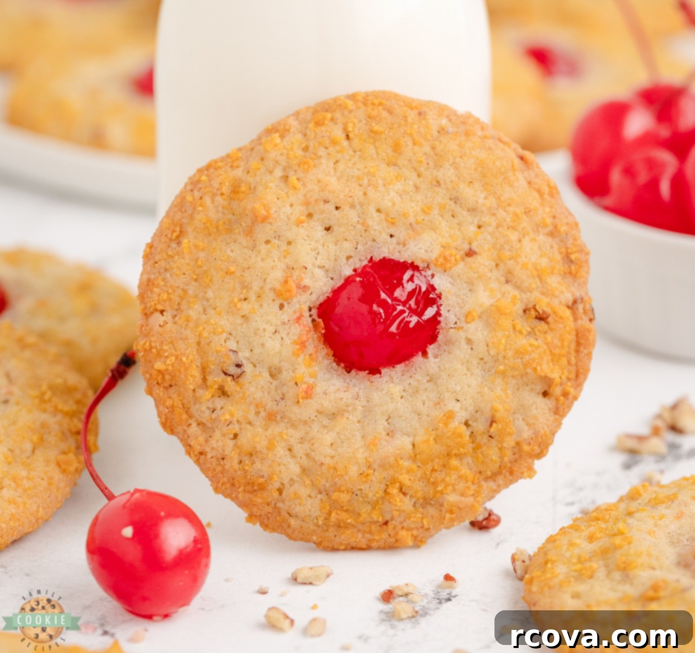 Sweet Cherry Crunch Delights 3 cherry crunch cookies with milk