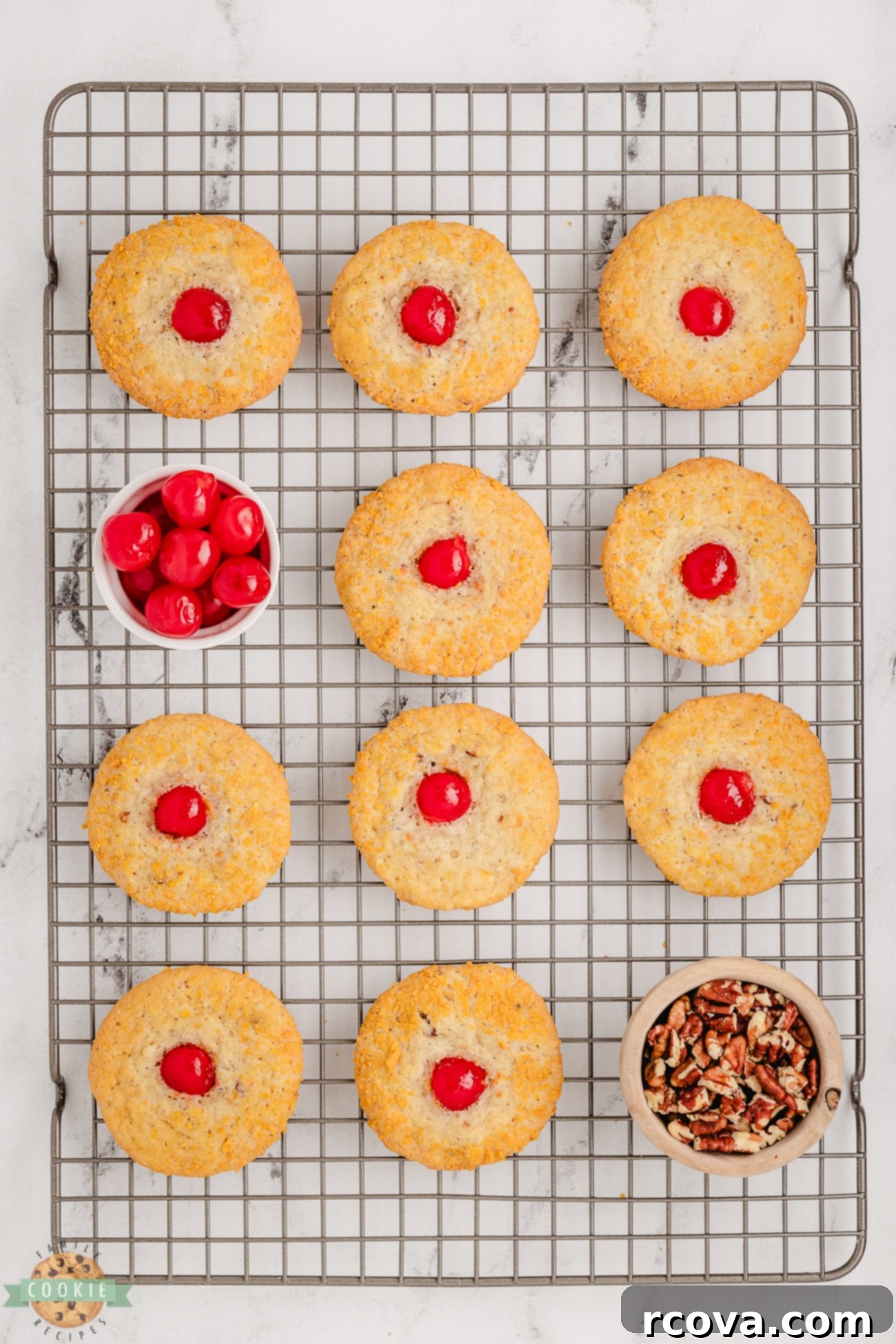 Sweet Cherry Crunch Delights 5 cherry crunch cookies on a cooling rack