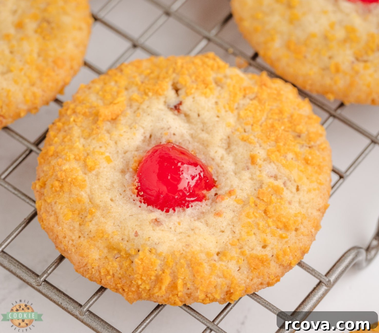 Sweet Cherry Crunch Delights 7 cherry cookies rolled in crushed cornflakes