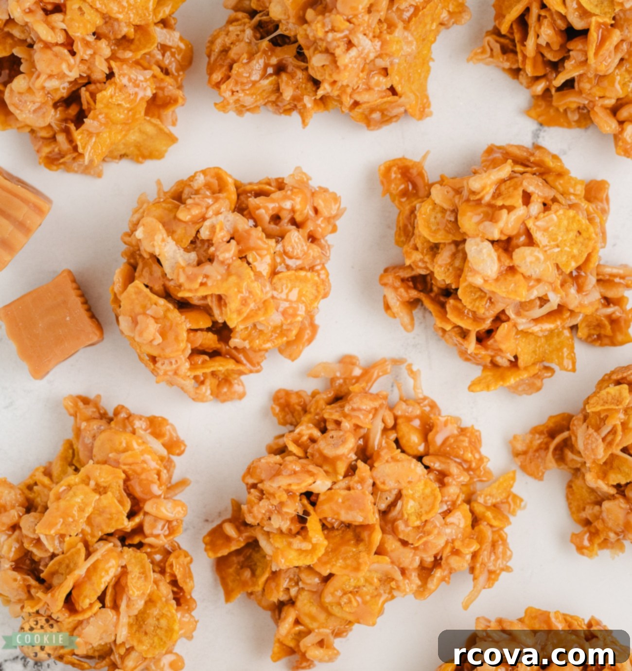 Irresistible No Bake Caramel Crunch 3 caramel crunch cookies made with rice krispies and cornflakes