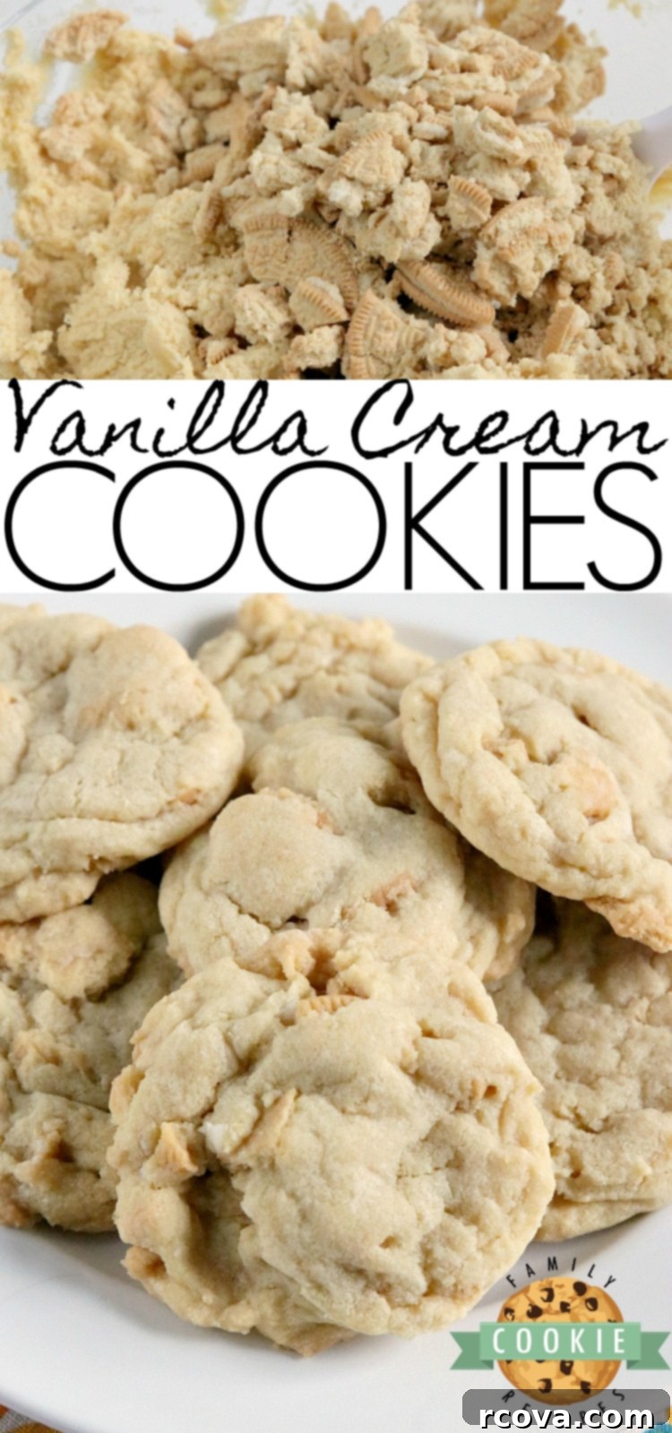 Velvety Vanilla Treats 9 Vanilla Cream Cookies are soft, chewy and full of vanilla flavor. This simple cookie recipe is made with vanilla pudding mix and lots of crushed Golden Oreos - they are amazing!