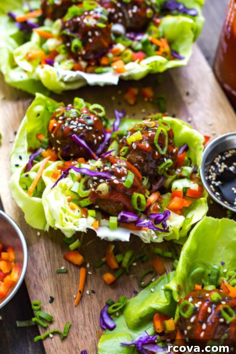 Effortless Healthy Living: 30+ Freezer Prep Meals 26 Sticky Sriracha Meatball Lettuce Wraps