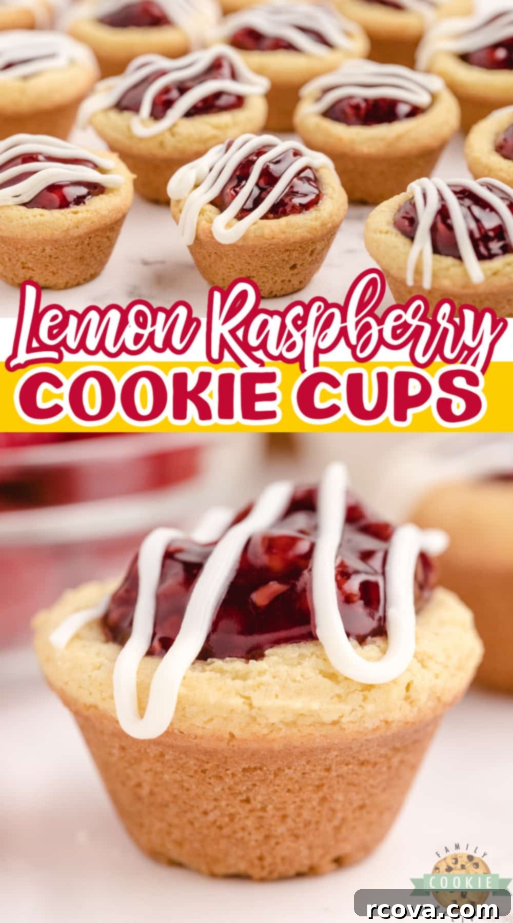 Zesty Berry Cookie Bites 14 Lemon Raspberry Cookie Cups are made with a simple lemon cookie recipe and raspberry pie filling. Drizzle a little white chocolate on top for a bite sized cookie cup recipe that is impressive and delicious!