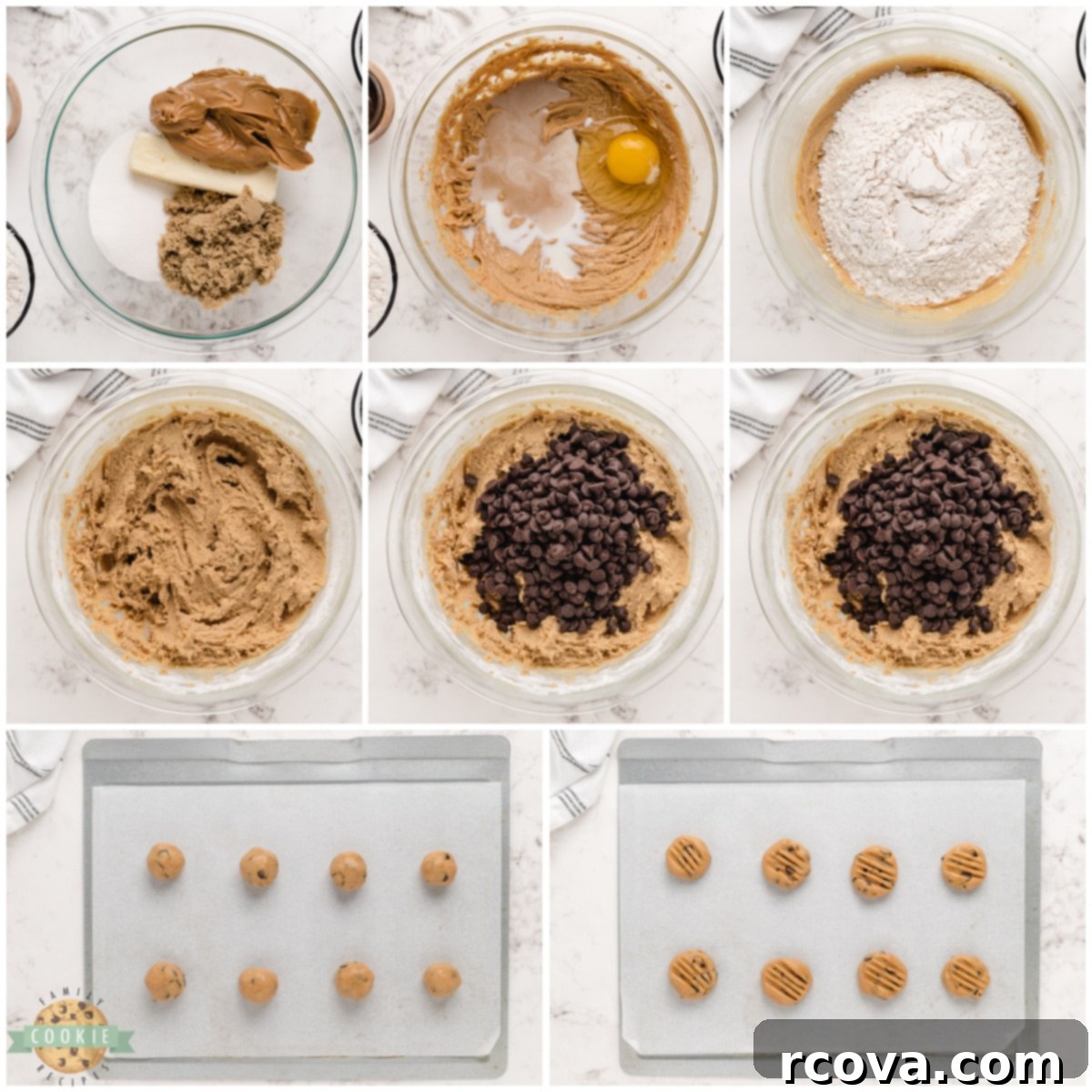 Decadent Peanut Butter Chocolate Chip Delights 7 Step-by-step photos showing the process of making Peanut Butter Chocolate Chip Cookies