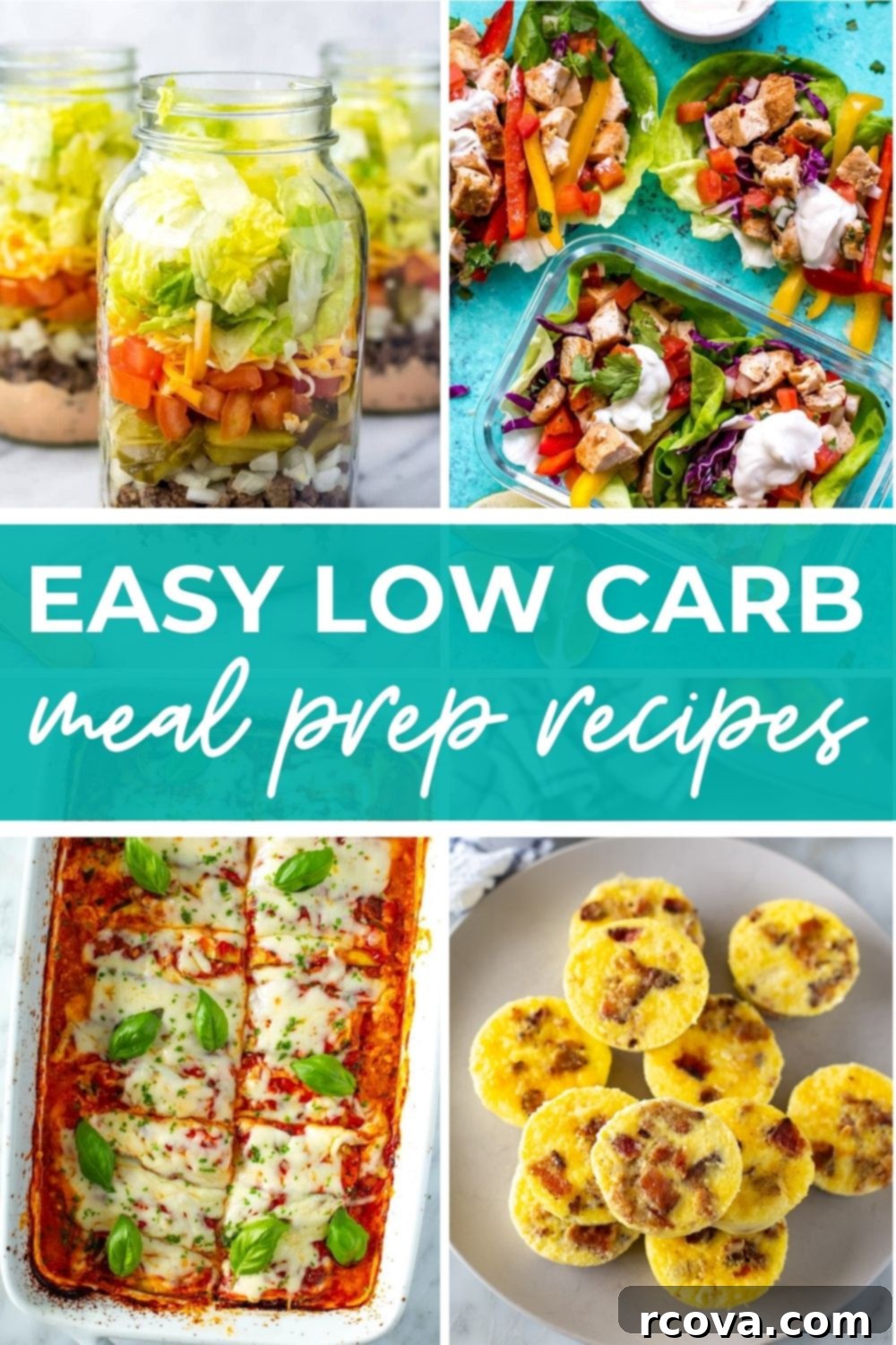 20 Effortless Low-Carb Meal Prep Ideas 2 Collage of 4 vibrant low-carb meal prep recipes, featuring various healthy dishes like chicken and vegetables, with text that says 'Easy Low Carb Meal Prep Recipes' highlighting health and convenience.