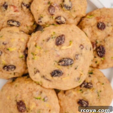 Wholesome Zucchini Morning Bites 6 plateful of zucchini breakfast cookies with pecans and raisins