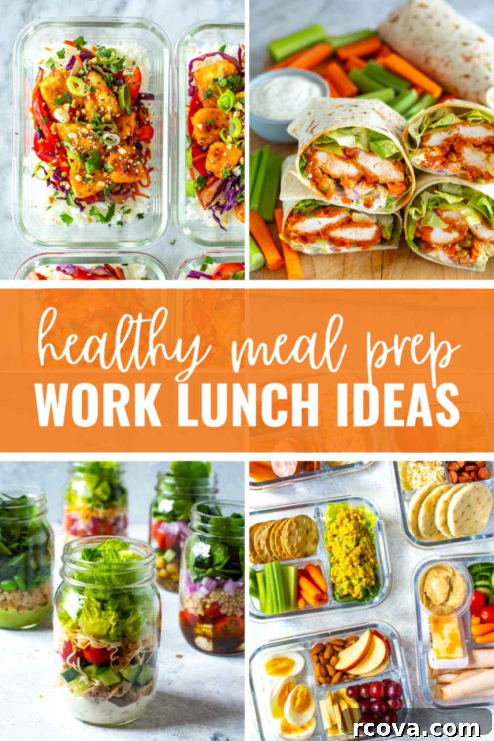 40+ Easy and Healthy Meal Prep Lunches for Work 2 Collage featuring various healthy meal prep lunch ideas for work, with a banner text "healthy meal prep work lunch ideas".