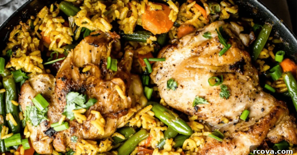 40+ Easy and Healthy Meal Prep Lunches for Work 15 One Pan Thai-Inspired Coconut Yellow Curry Chicken & Rice via Ambitious Kitchen, perfect for meal prep.