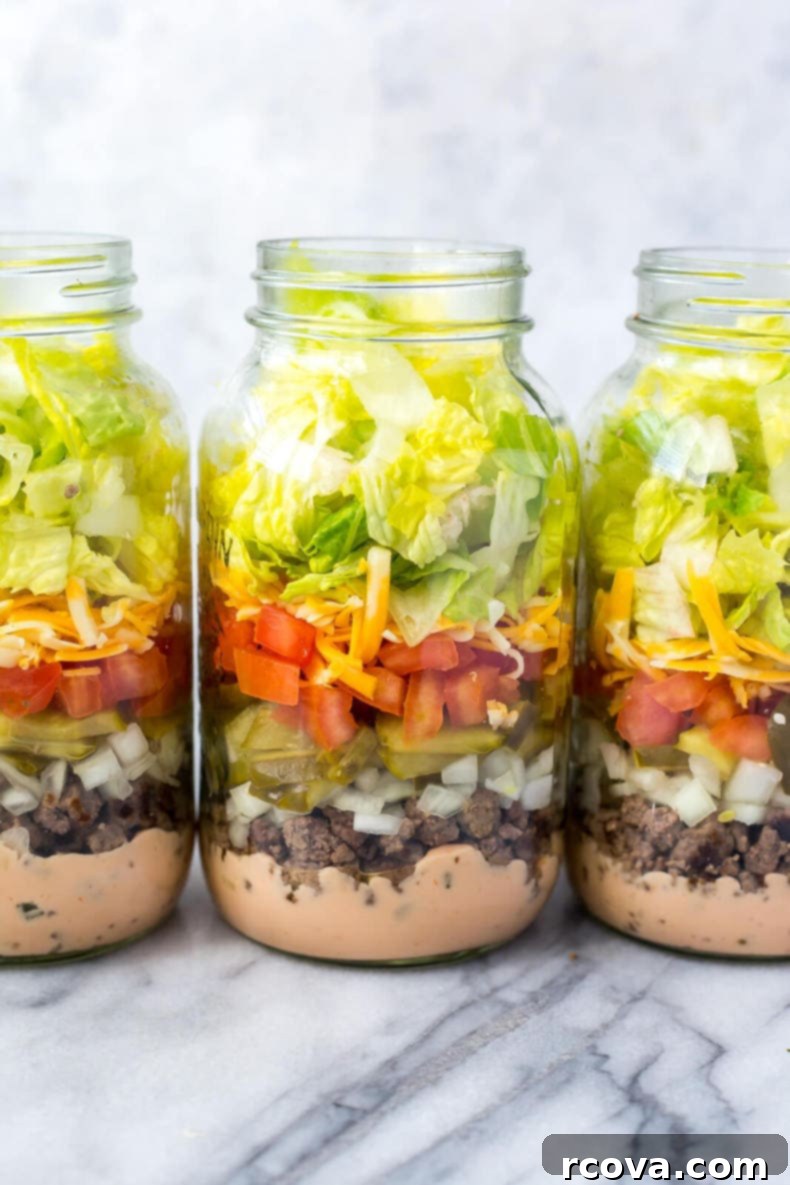 40+ Easy and Healthy Meal Prep Lunches for Work 27 Meal Prep Low Carb Big Mac Salad Jars, a healthy take on a classic.