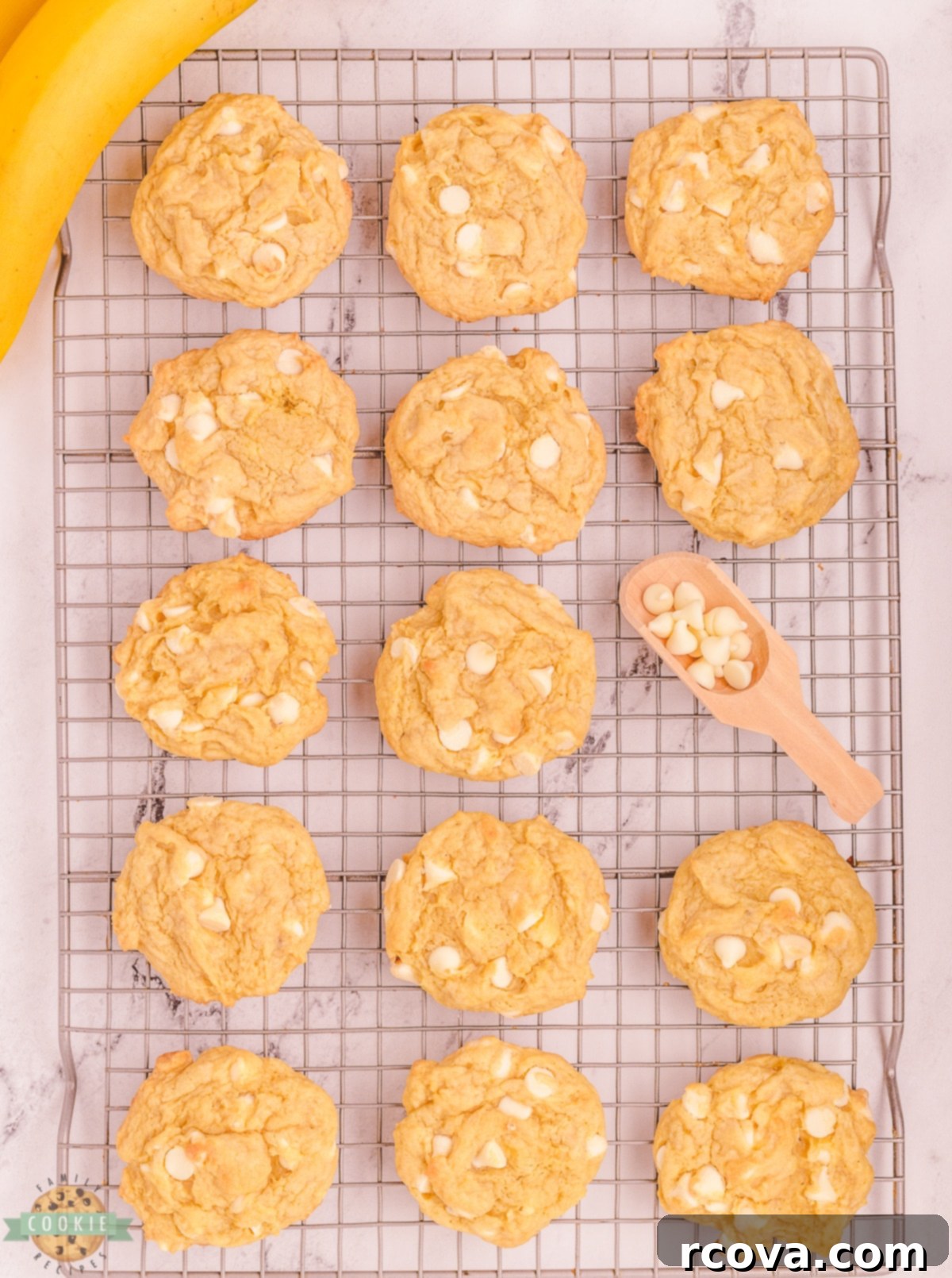 Velvet Banana Pudding Cookies 11 Banana pudding cookies cooling on a wire rack