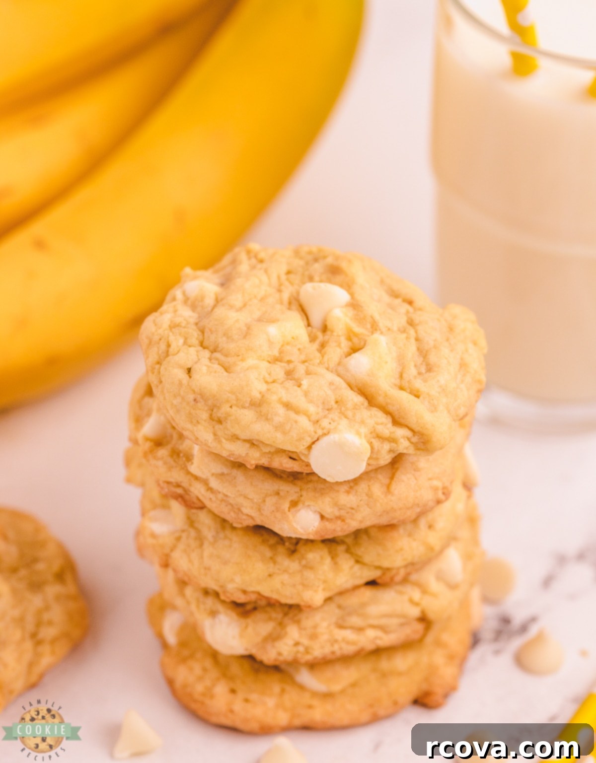 Velvet Banana Pudding Cookies 6 Stack of freshly baked banana pudding cookies