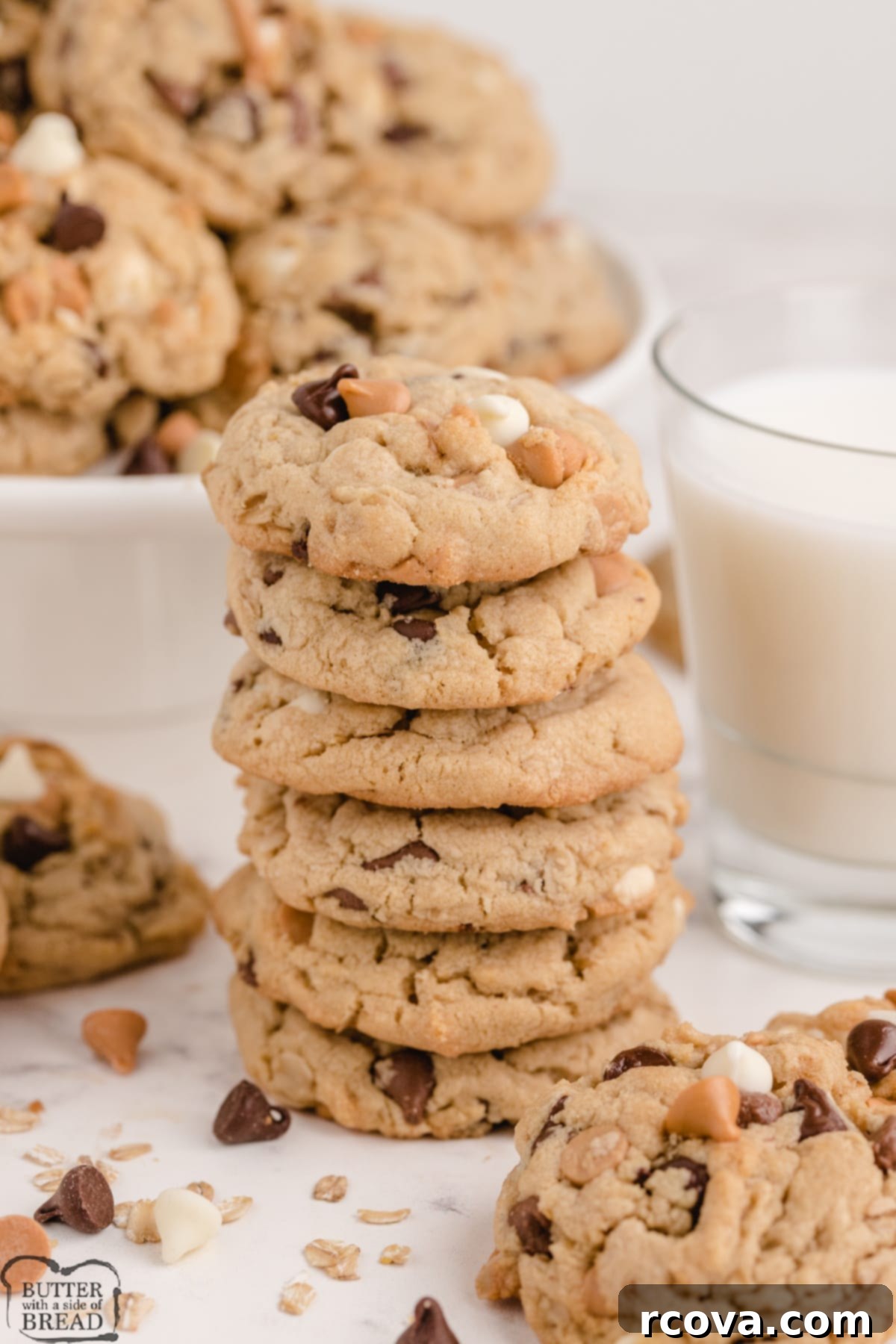Oatmeal Cookie Creations 19 Five chip peanut butter oatmeal cookies with semi-sweet, milk chocolate, vanilla, peanut butter, and butterscotch chips.