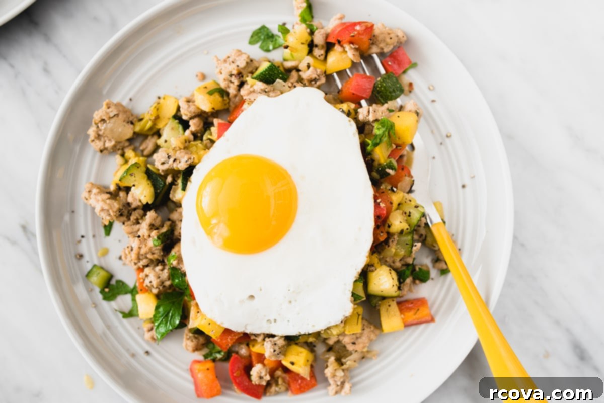 28 Deliciously Healthy Ground Turkey Meals 14 Paleo and Whole30 Ground Turkey Hash with Squash and Peppers via Our Salty Kitchen