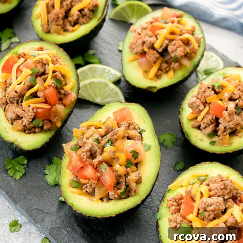 28 Deliciously Healthy Ground Turkey Meals 24 Taco Stuffed Avocados via Kirbie's Cravings
