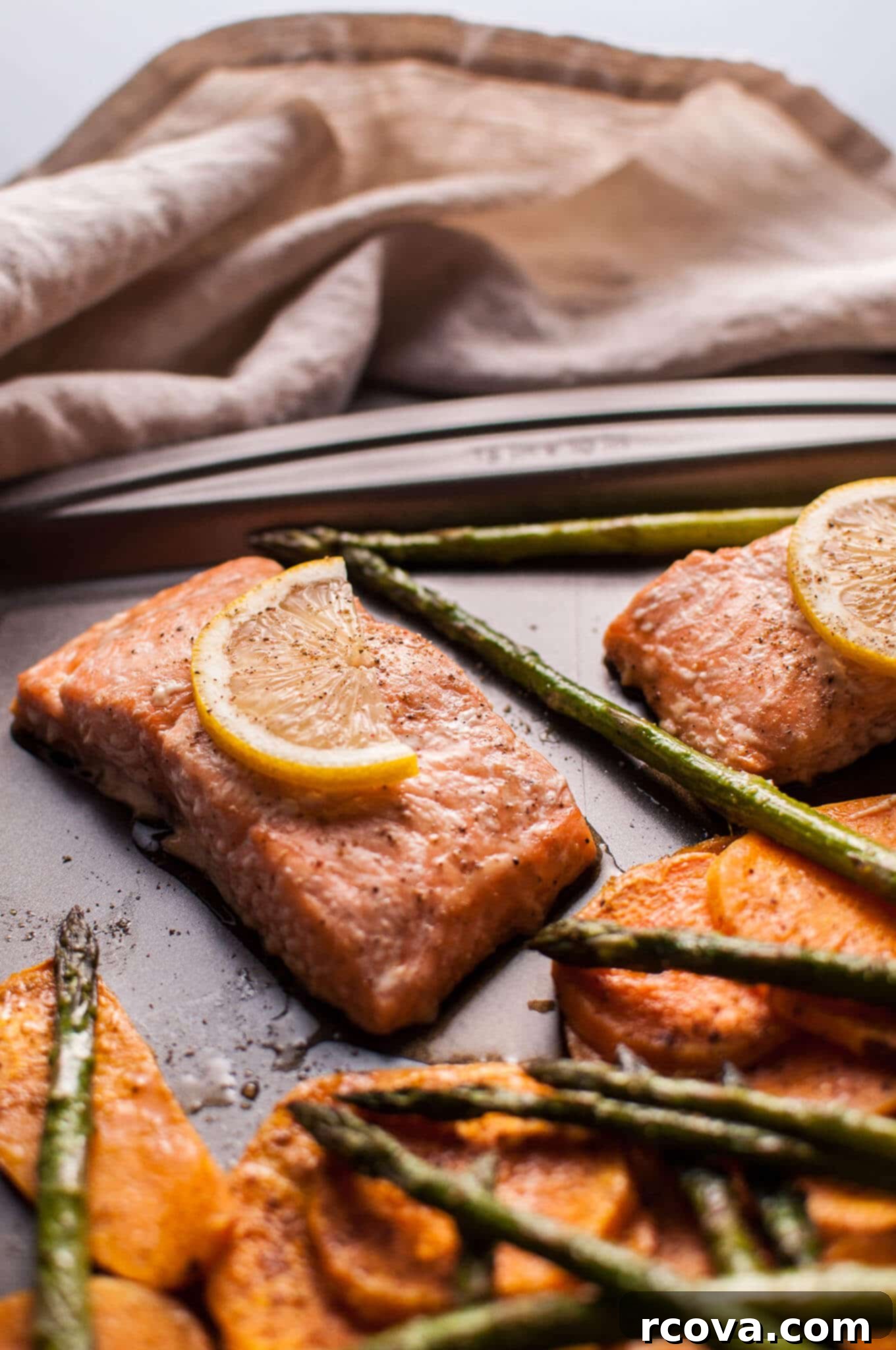 Sheet Pan Magic: Effortless Dinner Ideas 14 Maple Salmon Sheet Pan Dinner with sweet potatoes and asparagus