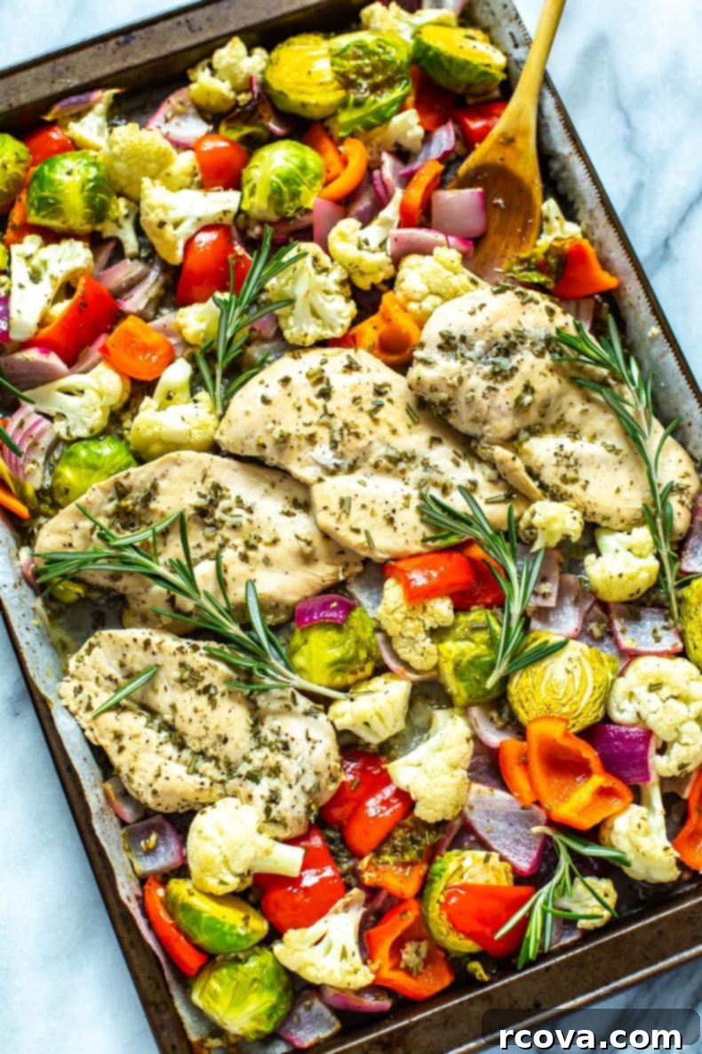 Sheet Pan Magic: Effortless Dinner Ideas 26 Sheet Pan Rosemary Chicken with roasted vegetables, a healthy low-carb meal