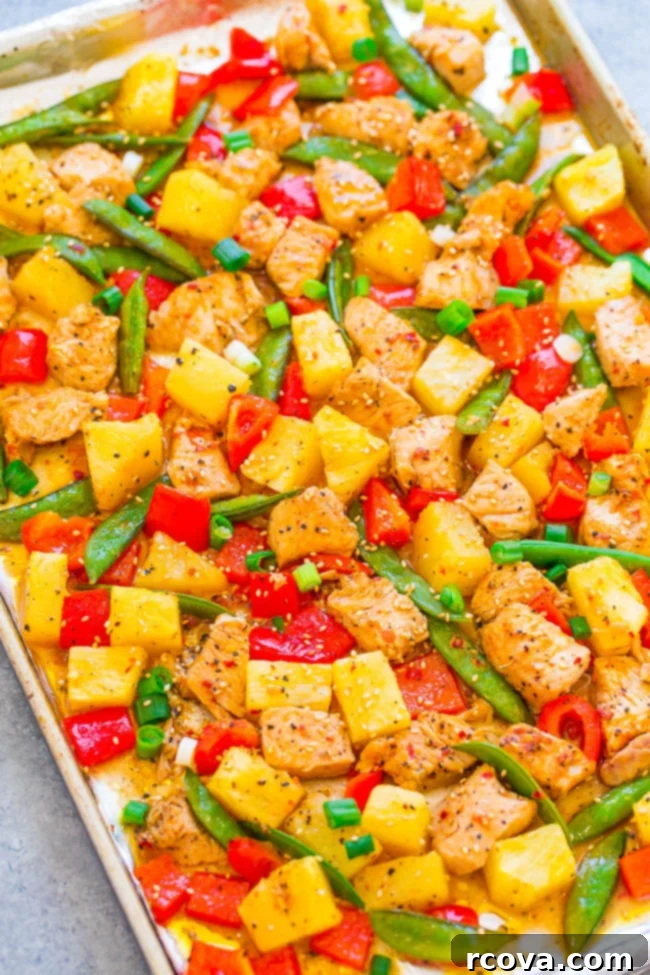 Sheet Pan Magic: Effortless Dinner Ideas 31 15-Minute Sheet Pan Pineapple Teriyaki Chicken with bell peppers and broccoli