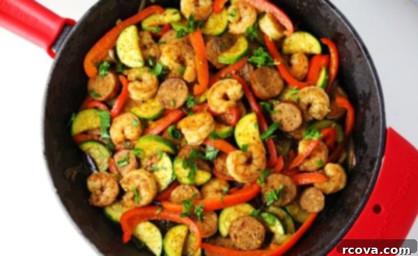 Quick and Wholesome One Pan Meals 19 Cajun Sausage and Shrimp Skillet via Tastefulventure
