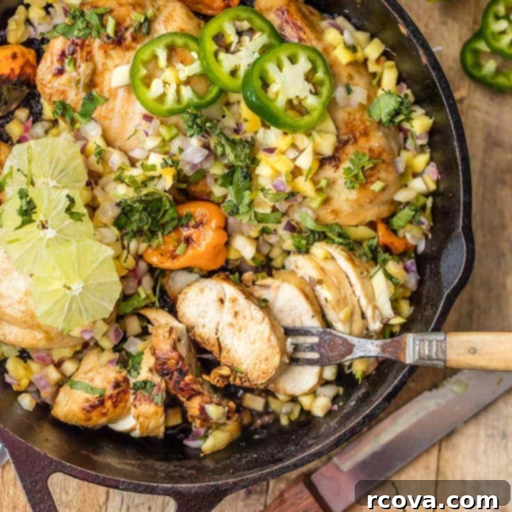 Quick and Wholesome One Pan Meals 21 Skinny One Pan Caribbean Jerk Chicken Recipe (with Mango Salsa) via The Cookie Rookie