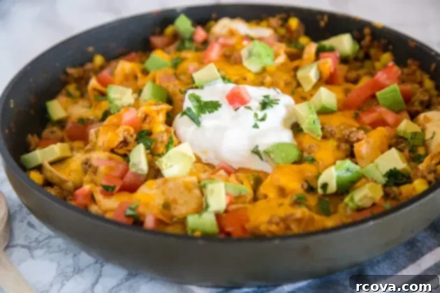 Quick and Wholesome One Pan Meals 8 Beef Burrito Skillet Recipe via Food Fanatic