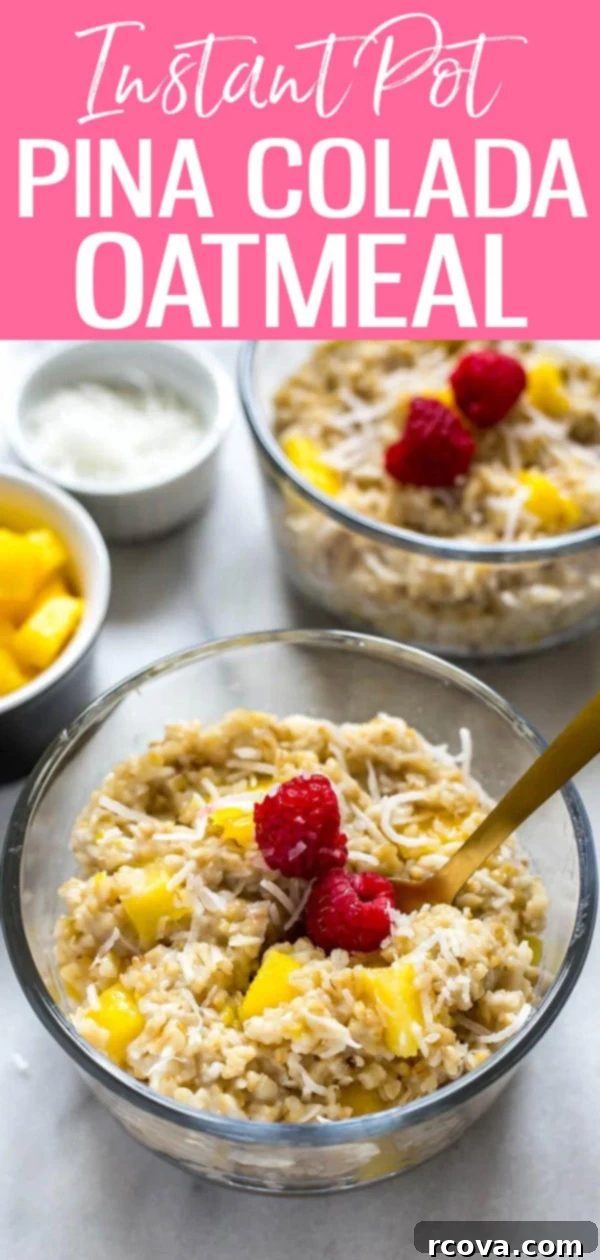Pina Colada Instant Pot Steel Cut Oats 12 These Pina Colada Instant Pot Steel Cut Oats are the perfect healthy breakfast idea. The pineapple and coconut add a tropical twist! #instantpot #pinacolada #steelcutoats