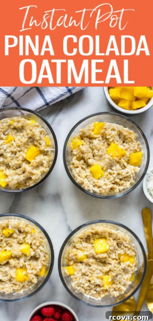 Pina Colada Instant Pot Steel Cut Oats 13 These Pina Colada Instant Pot Steel Cut Oats are the perfect healthy breakfast idea. The pineapple and coconut add a tropical twist! #instantpot #pinacolada #steelcutoats