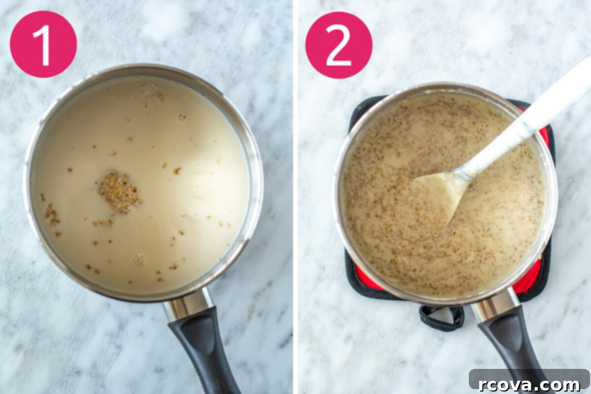 Pina Colada Instant Pot Steel Cut Oats 5 Step 1 and 2 for making pina colada steel cut oats: Add ingredients to a pot and cook oats.