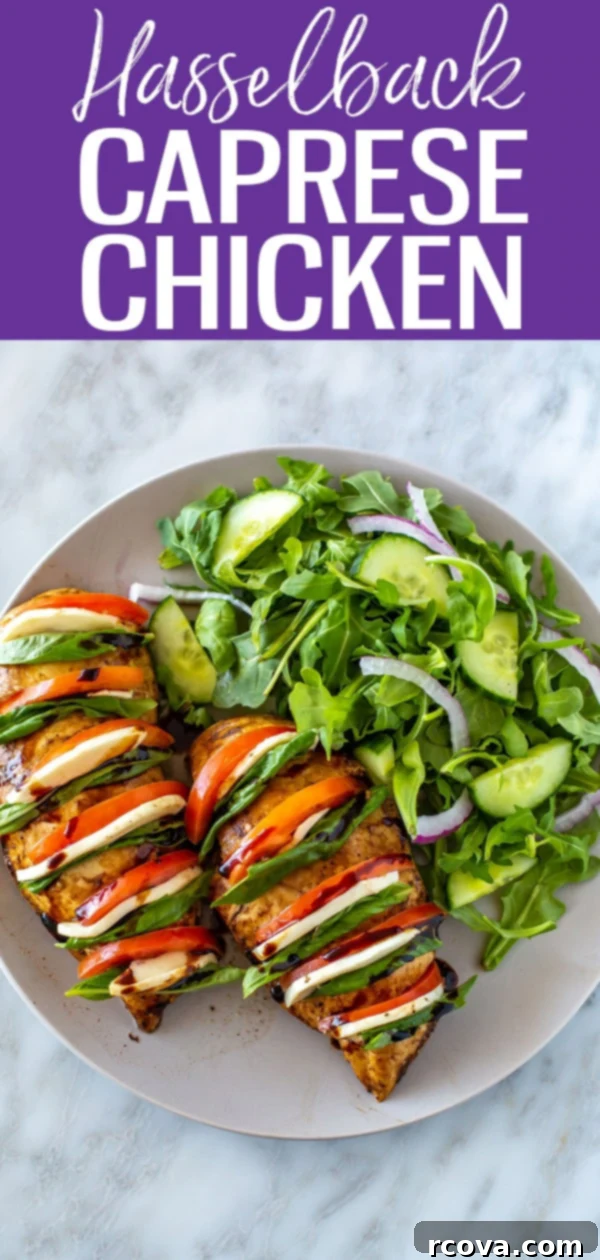 Caprese Hasselback Chicken Bake 11 This Hasselback Baked Caprese Chicken is like summer on a plate, made with mozzarella cheese, sliced plum tomatoes and fresh basil. #hasselbackchicken #capresechicken