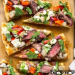 Gourmet Grilled Steak Gorgonzola Flatbread 8 Grilled Steak Gorgonzola Flatbread ready to serve
